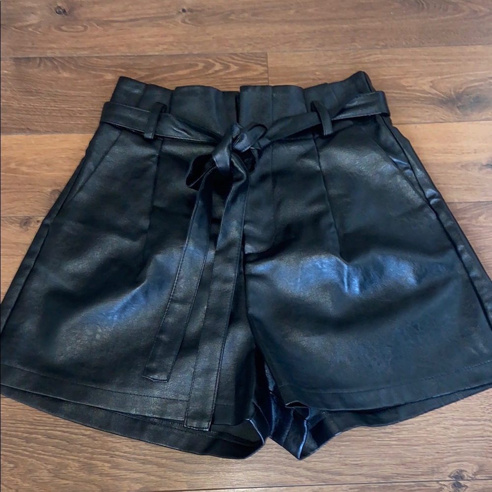 Aaron & Amber high waisted leather shorts